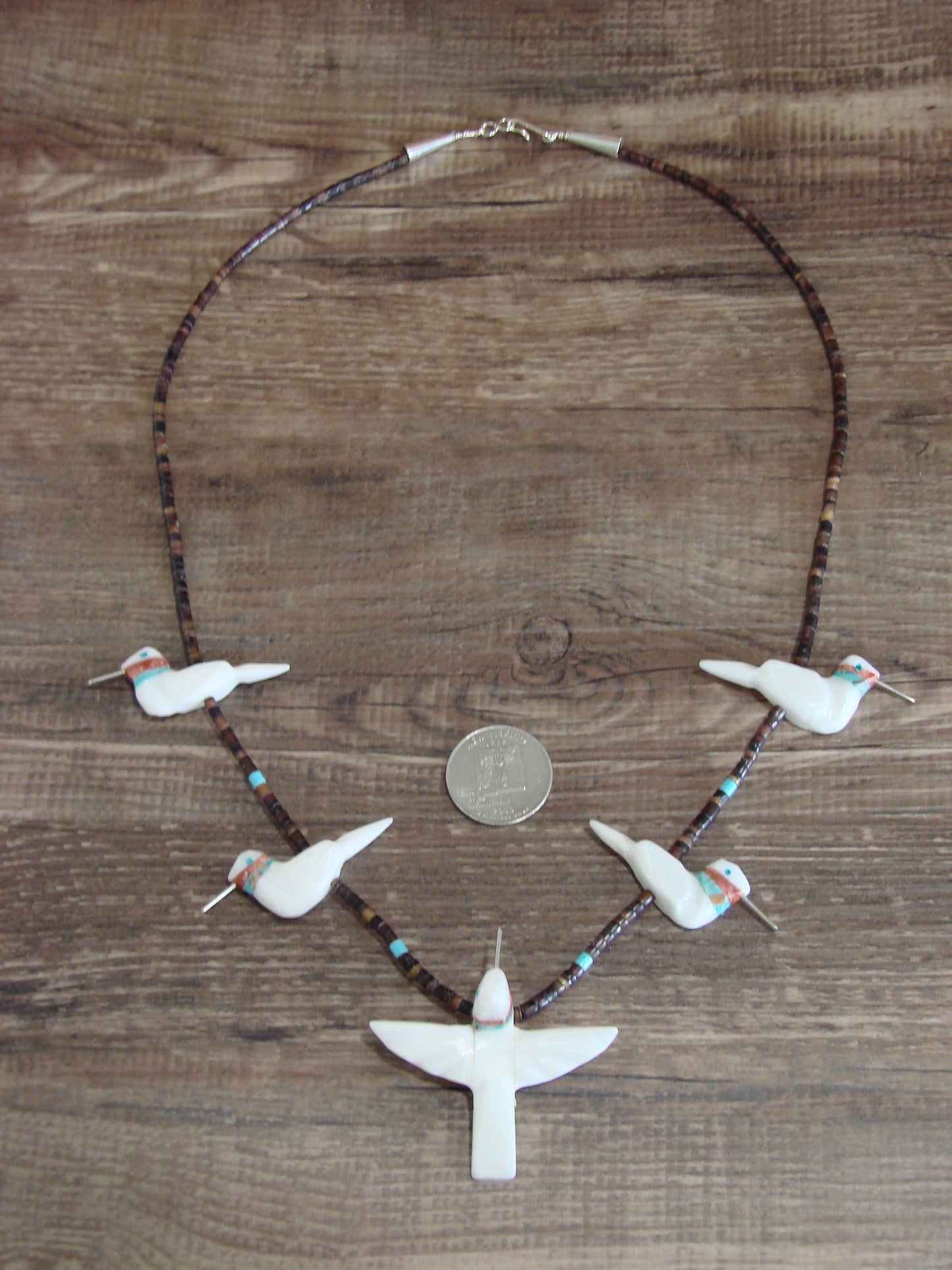 Hand Carved White Marble Hummingbird Fetish Necklace Matt Mitchell