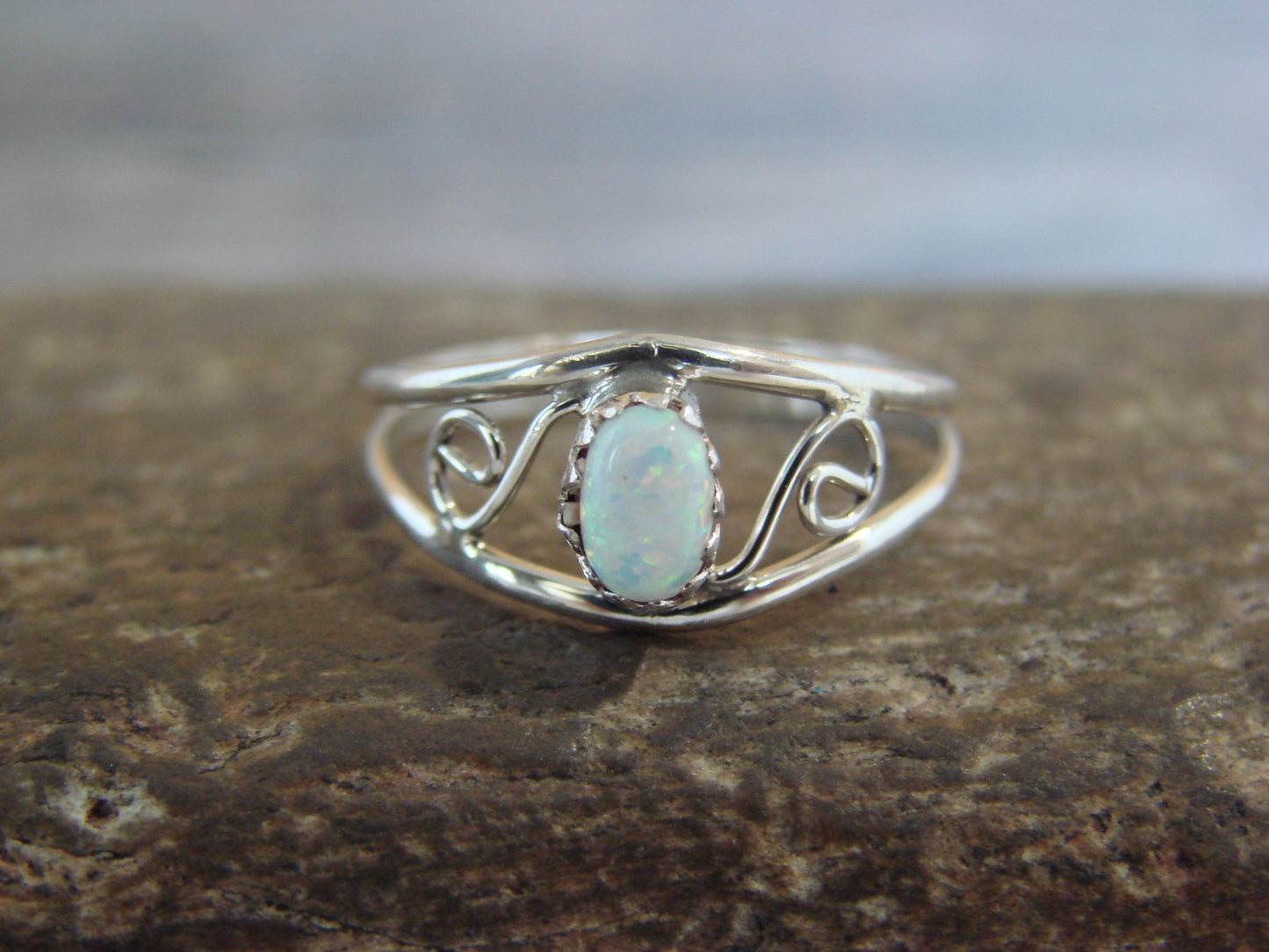 Native American Sterling Silver & White Opal Ring Size 4 by Lincoln