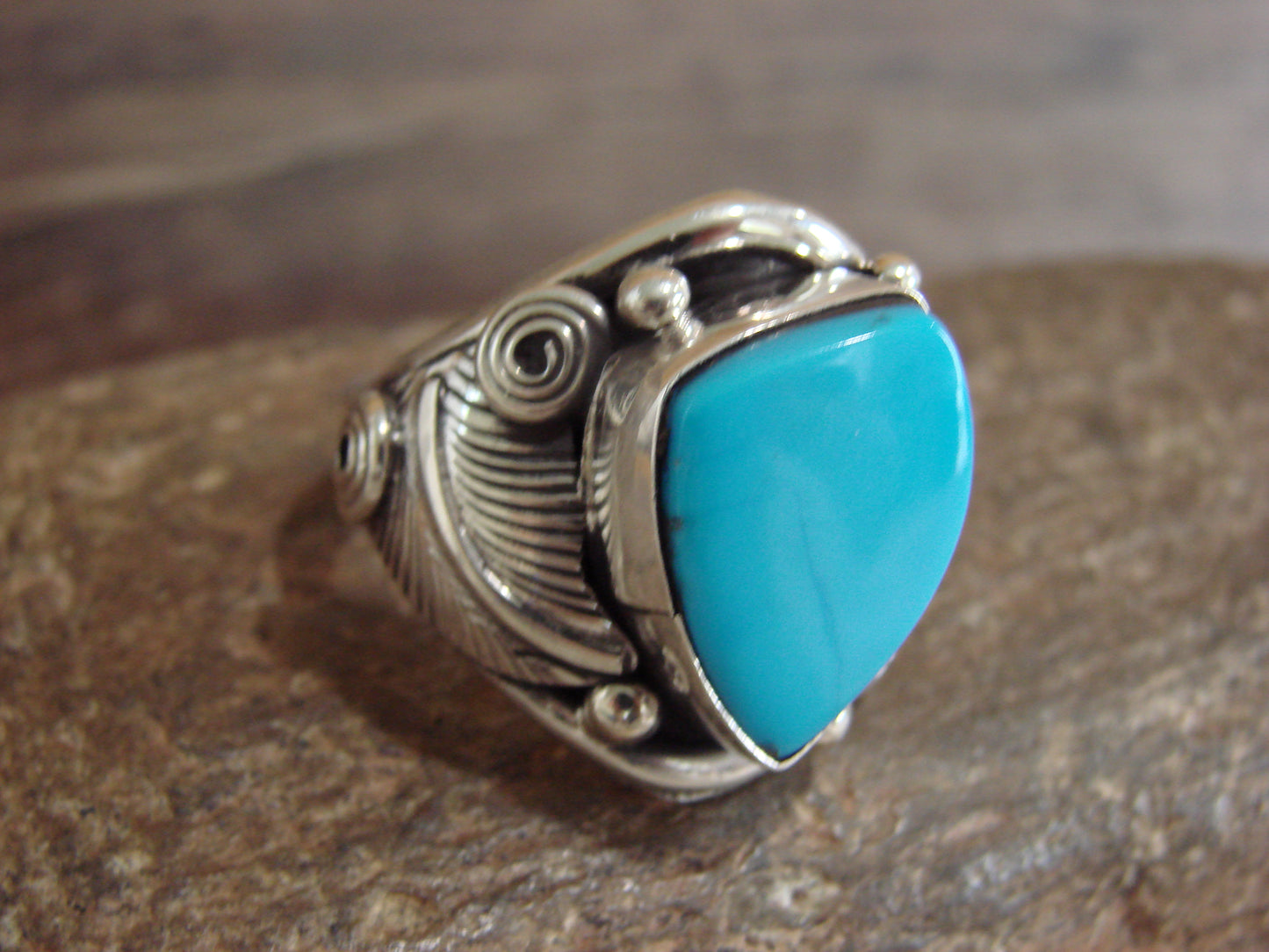 Native American Sterling Silver & Turquoise Ring - Morgan - Size 13.5