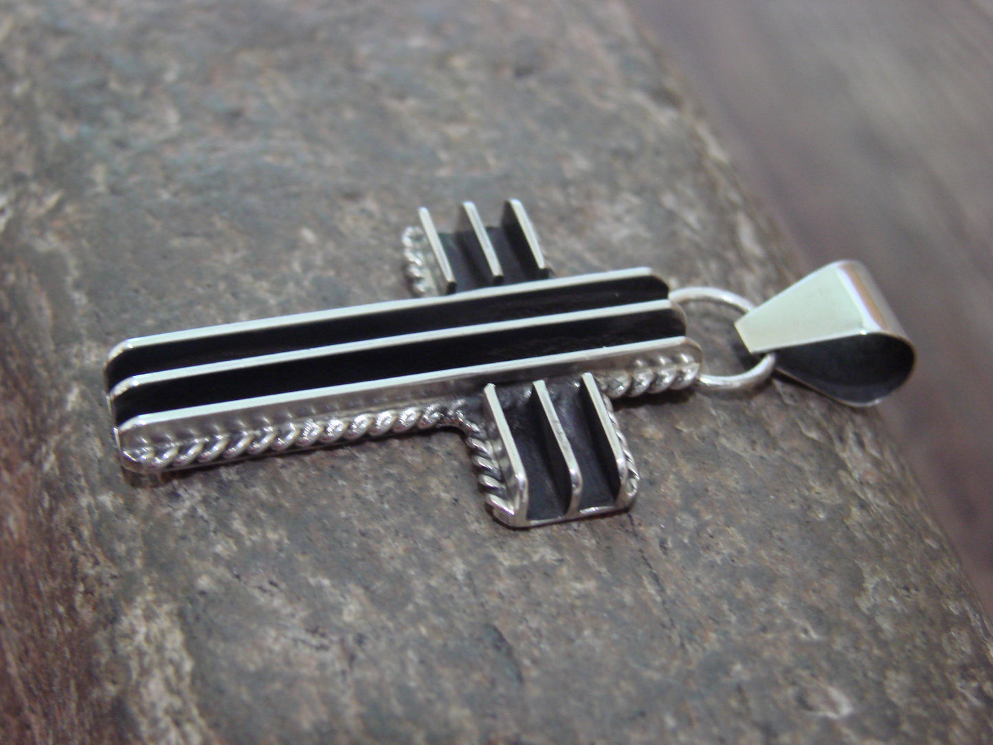 Native American Indian Sterling Silver Ribbed Cross Pendant by Yazzie
