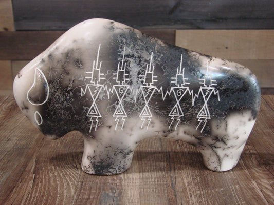 Native American Pottery Horse Hair Buffalo Sculpture by Yellow Corn