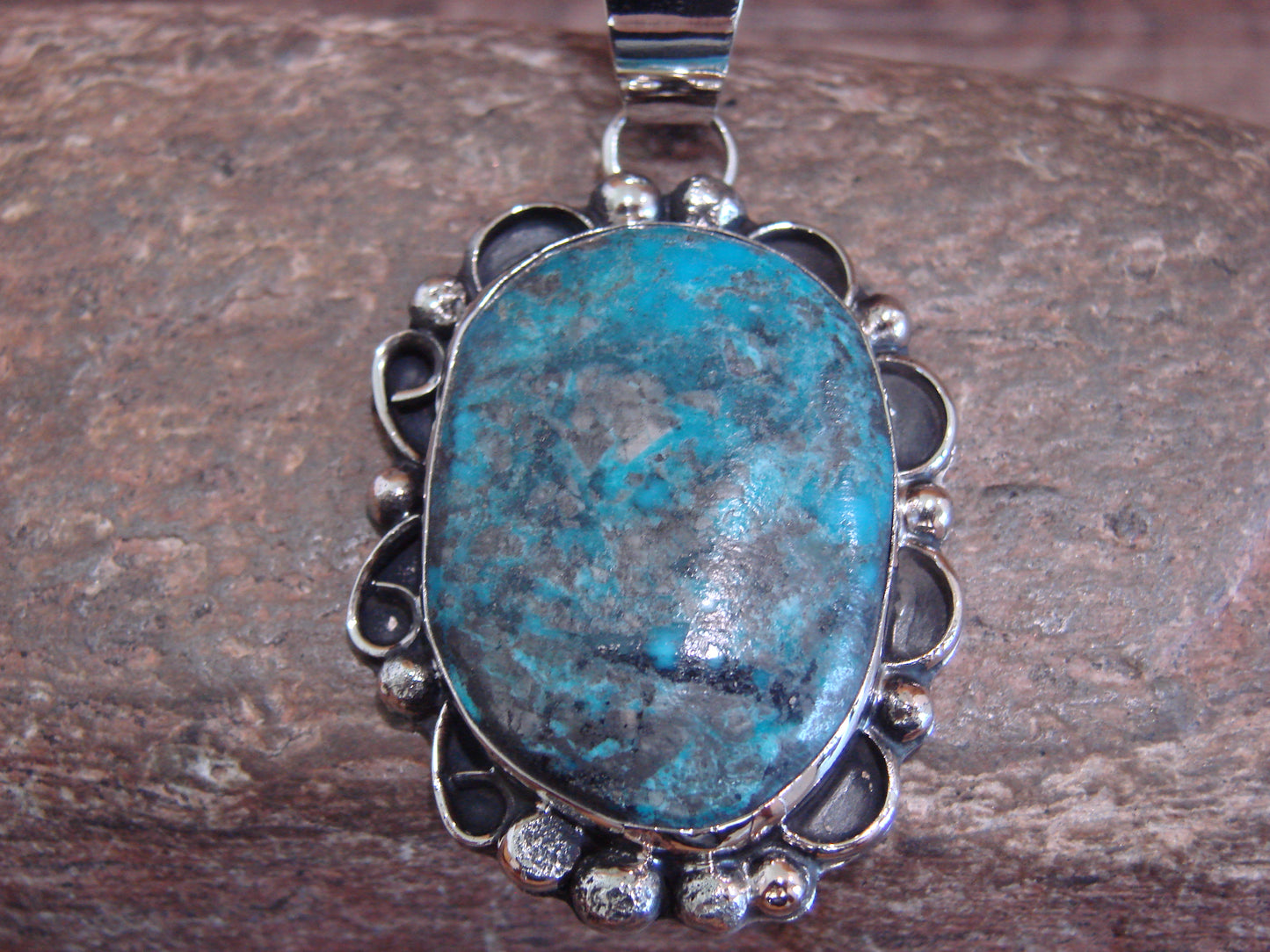 Native American Navajo Nickel Silver & Turquoise Pendant - Cleveland