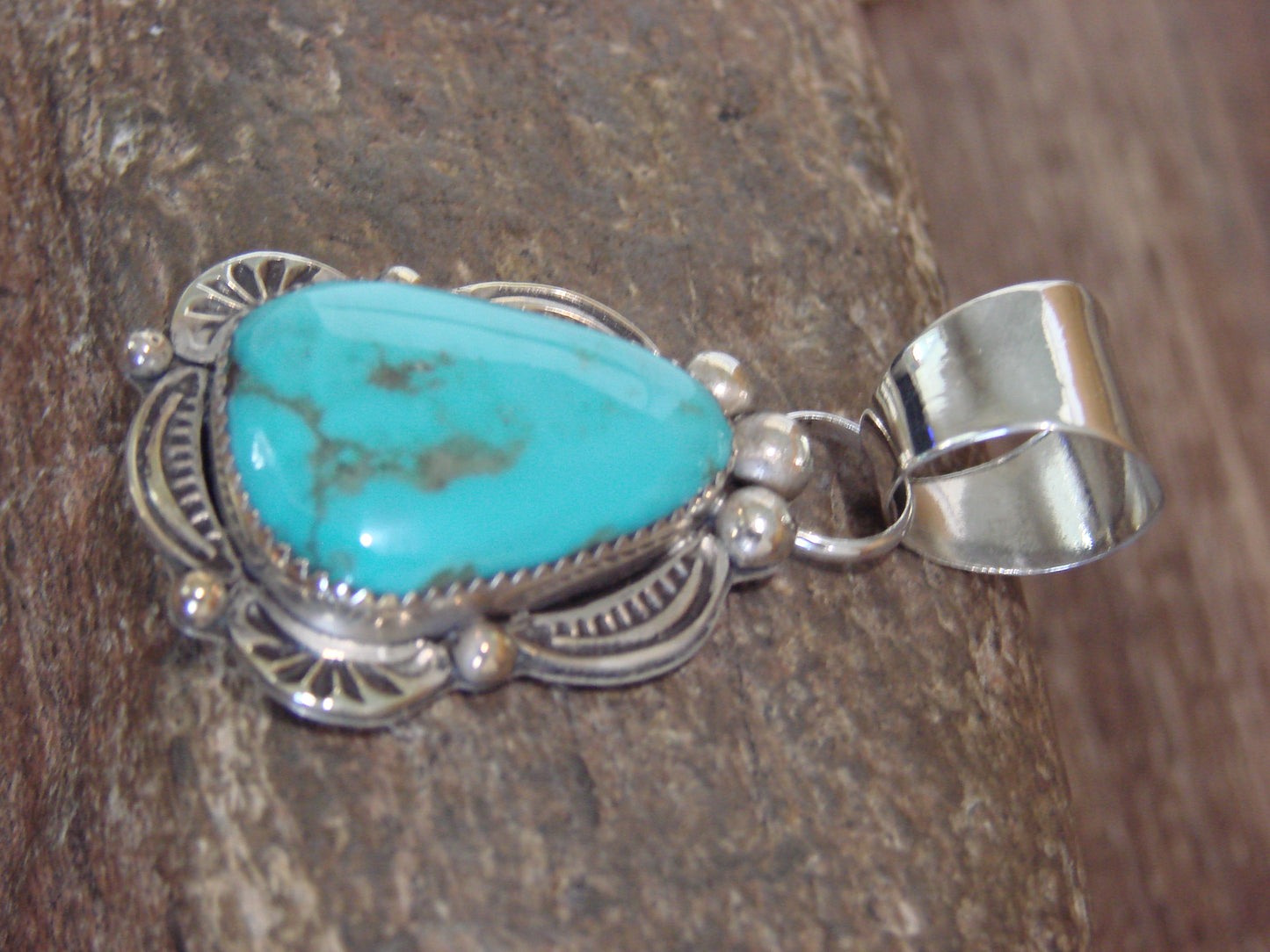 Native American Sterling Silver & Turquoise Pendant - Cleveland
