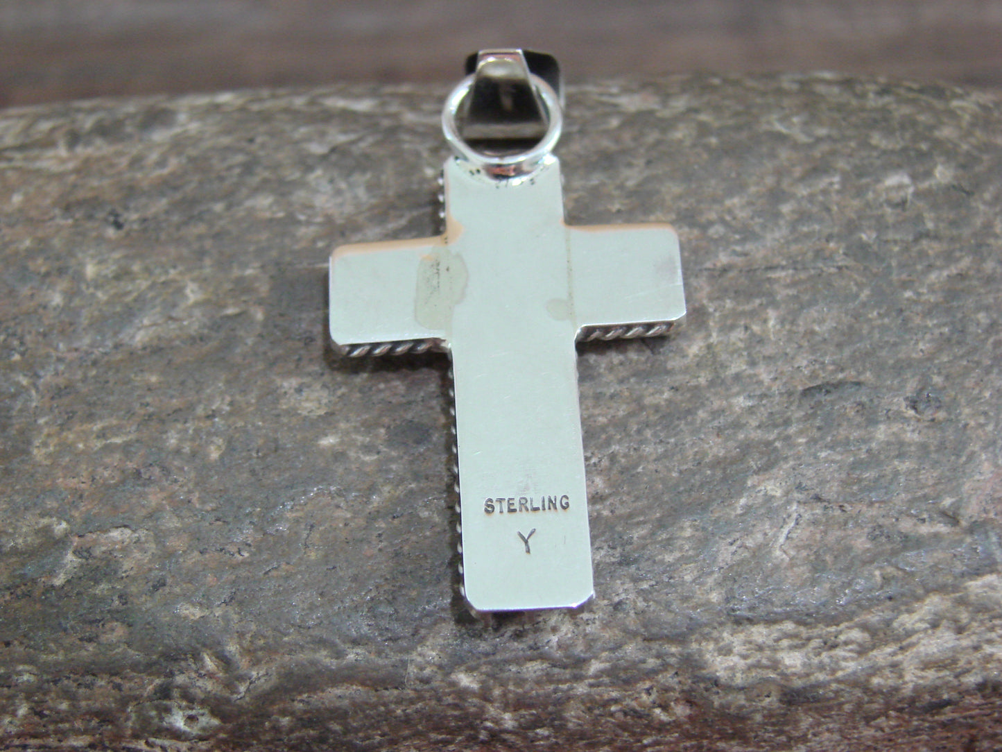 Native American Indian Sterling Silver Ribbed Cross Pendant by Yazzie
