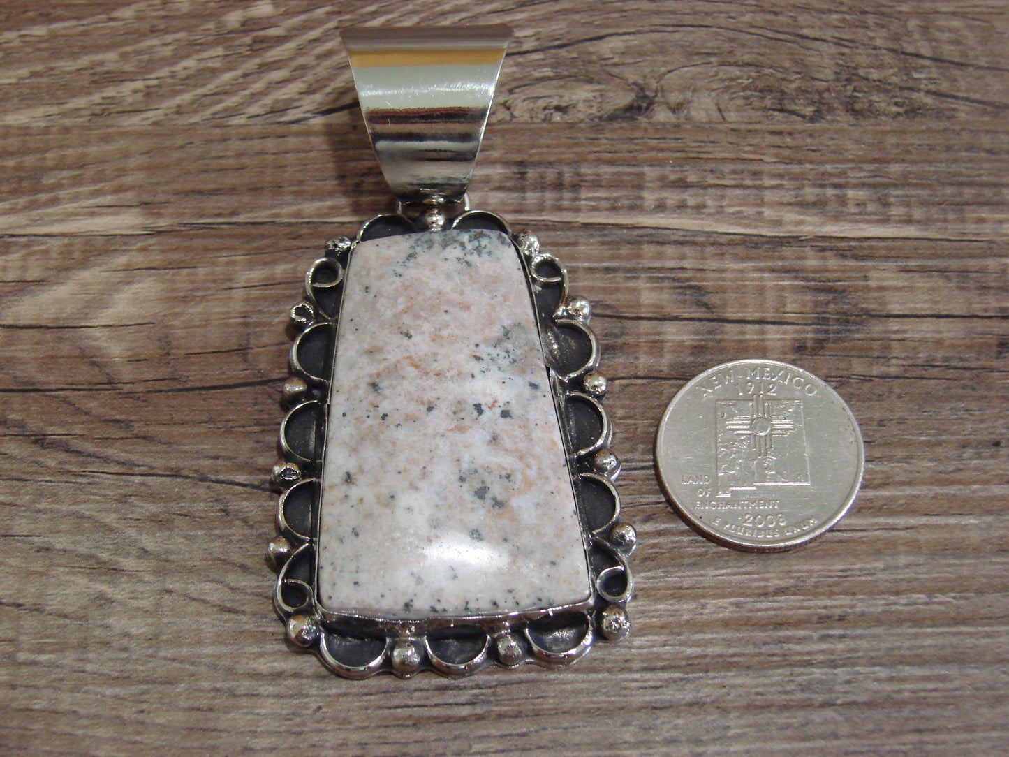 Large Navajo Indian Nickel Silver & Jasper Pendant by Cleveland