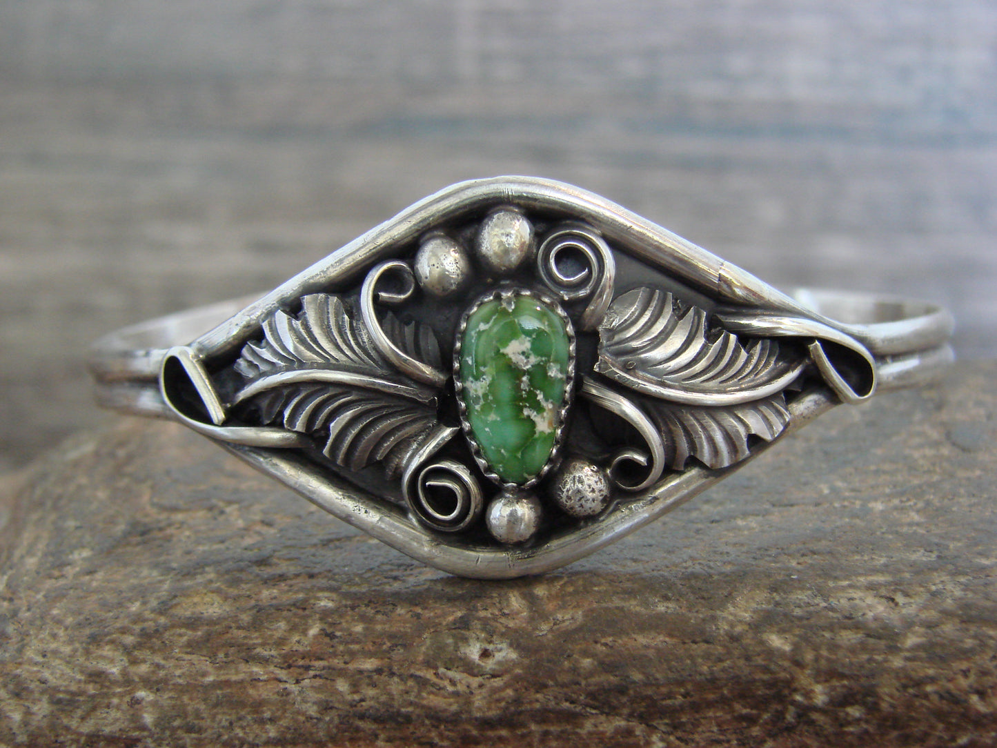 Native American Sterling Silver & Turquoise Feather Bracelet Signed Yazzie