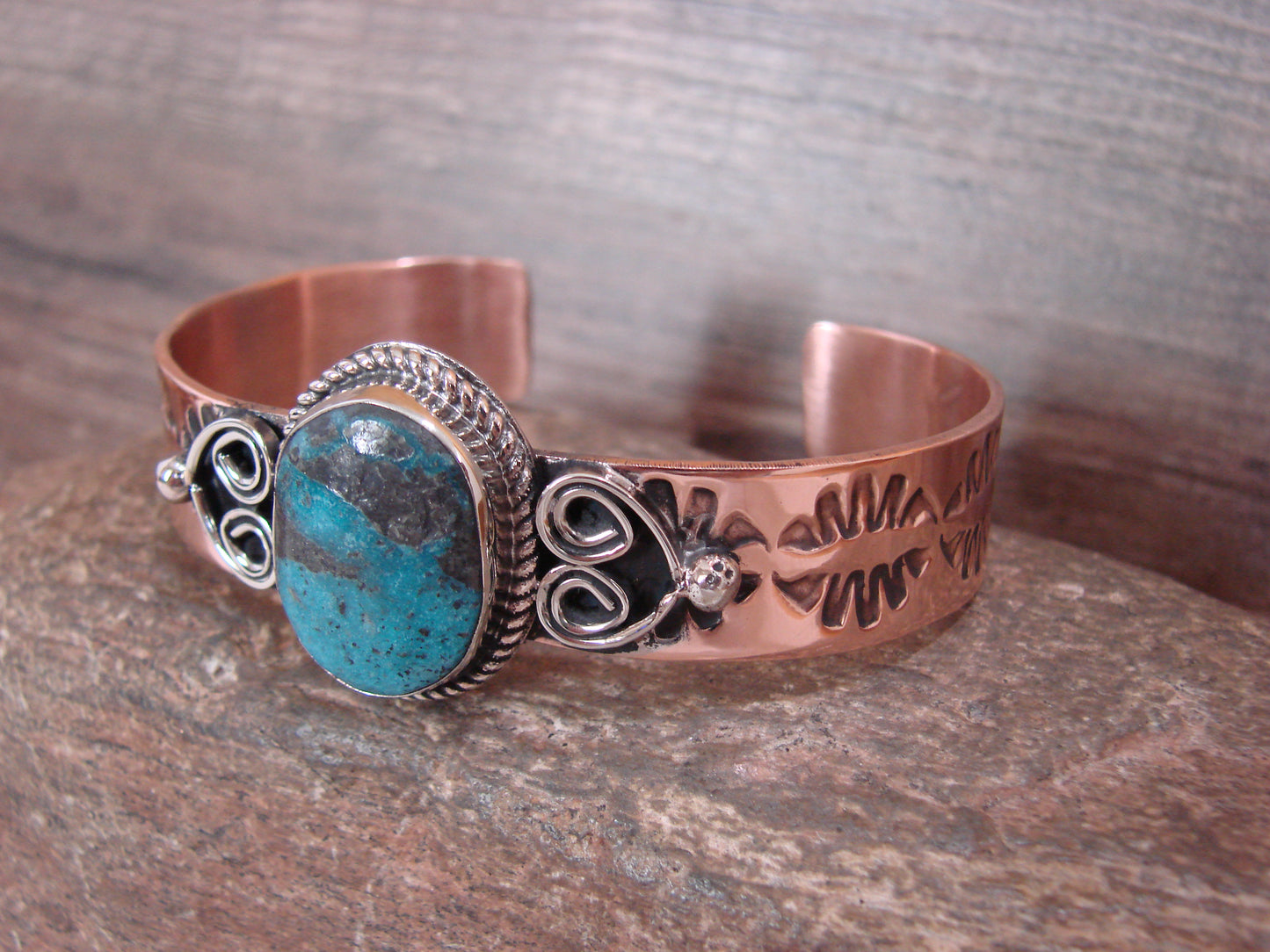 Native American Copper & Turquoise Bracelet by Cleveland