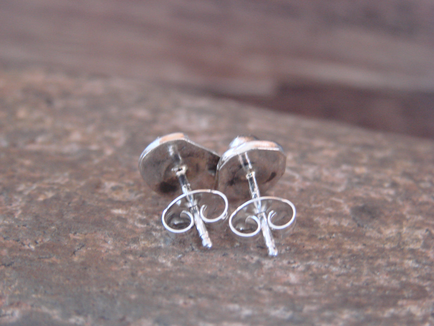 Navajo Sterling Silver Handmade Coral Post Earrings - Joe
