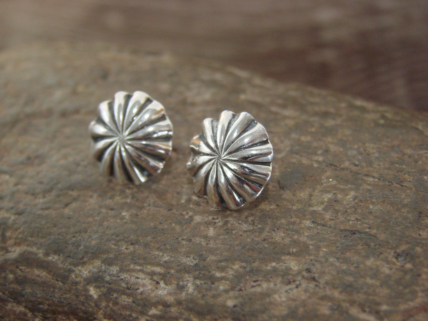 Native American Indian Sterling Silver 1/2" Concho Post Earrings by Harvey