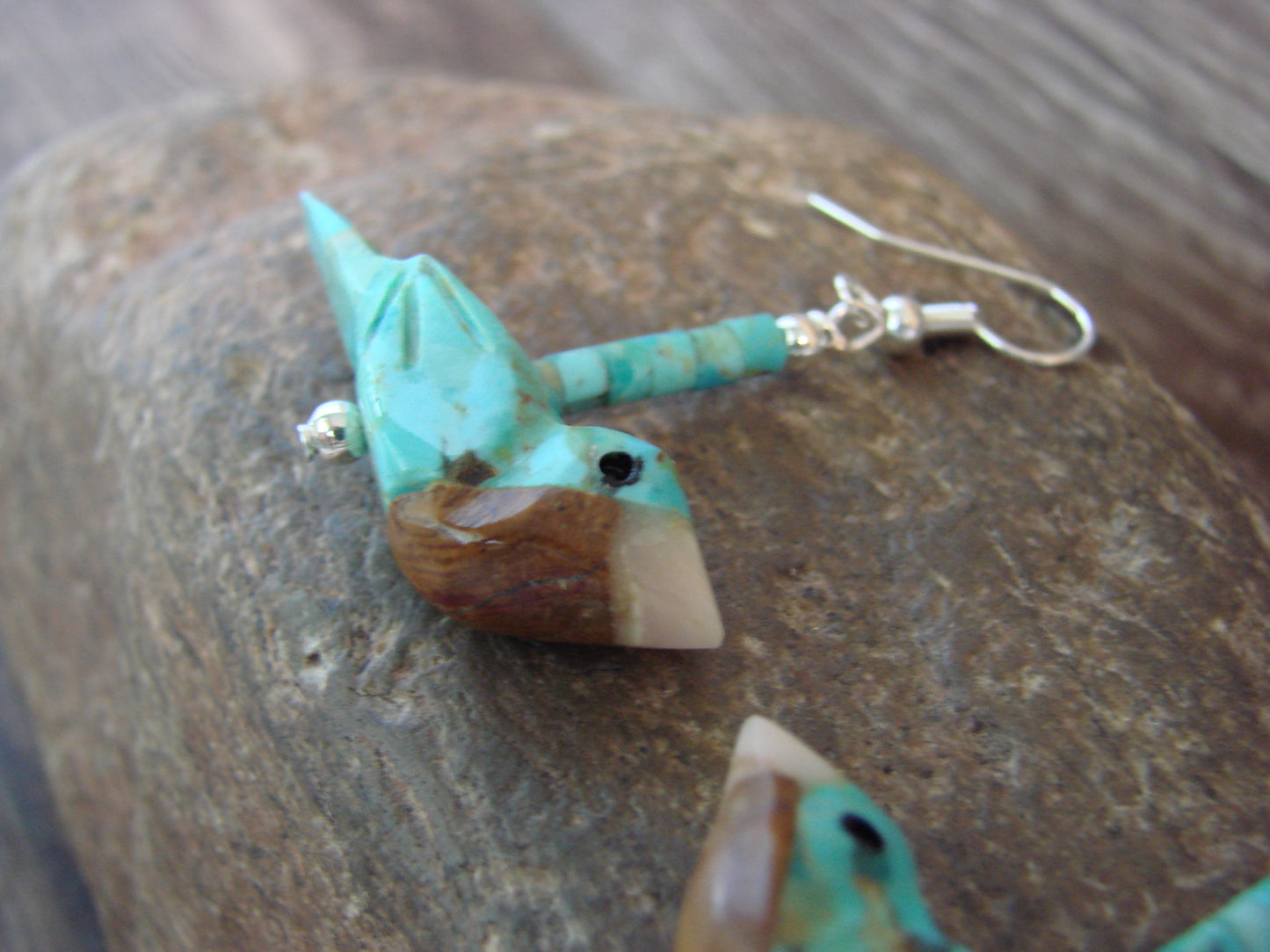 Hand Carved Turquoise Robin Fetish Earrings by Matt Mitchell