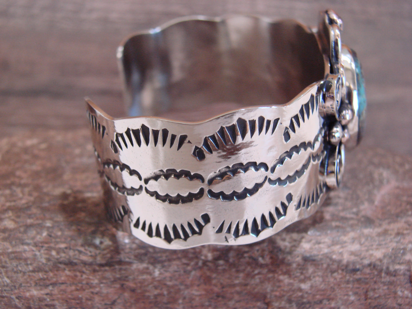 Native American Nickel Silver & Turquoise Bracelet by Cleveland