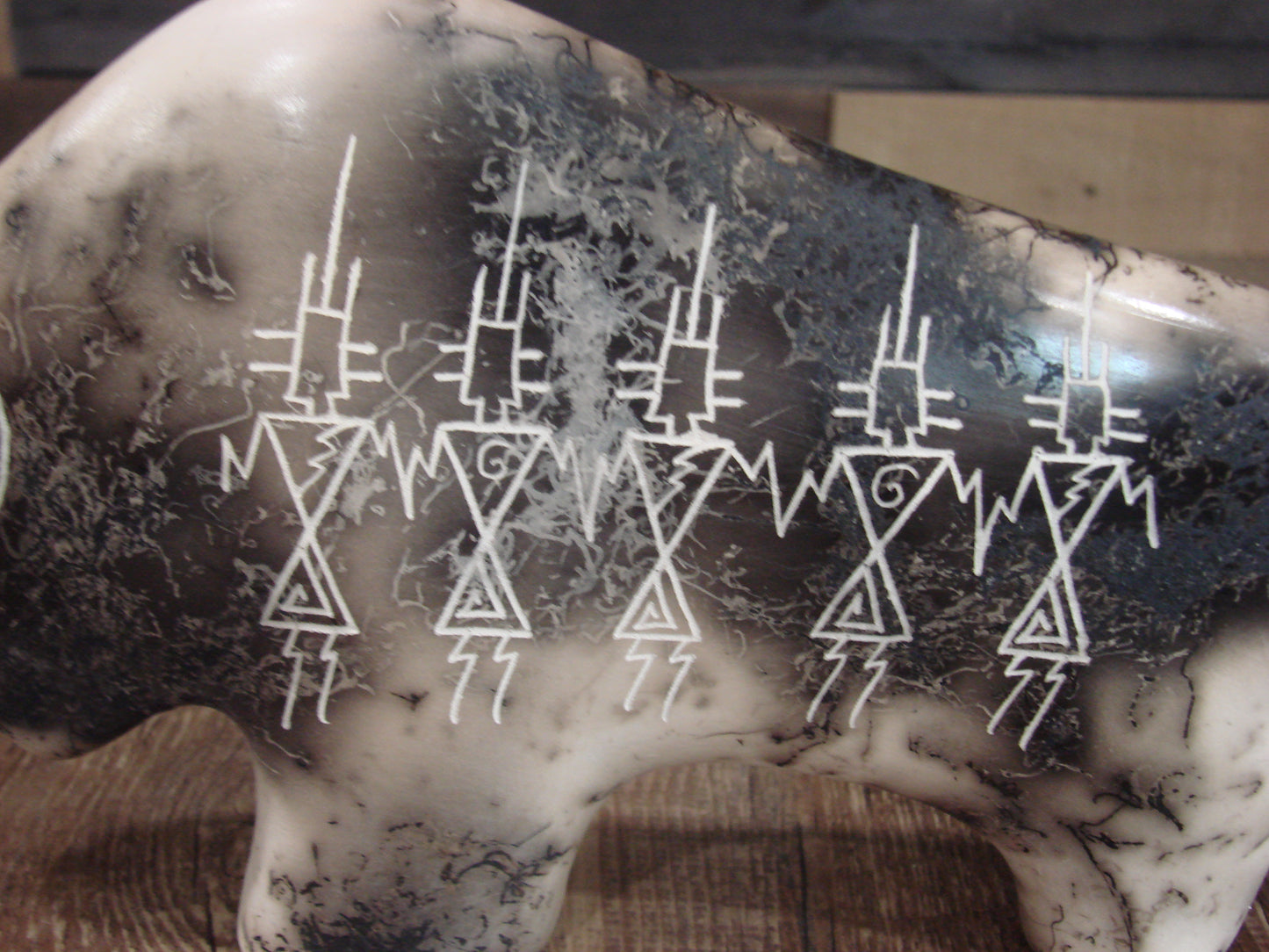 Native American Pottery Horse Hair Buffalo Sculpture by Yellow Corn