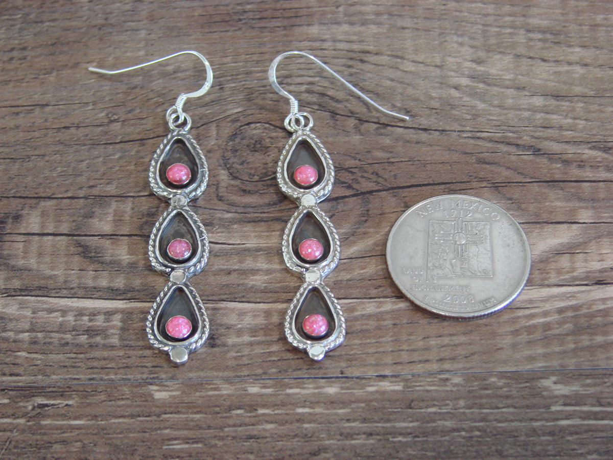 Native American Sterling Silver Pink Opal Dangle Earrings - Yazzie