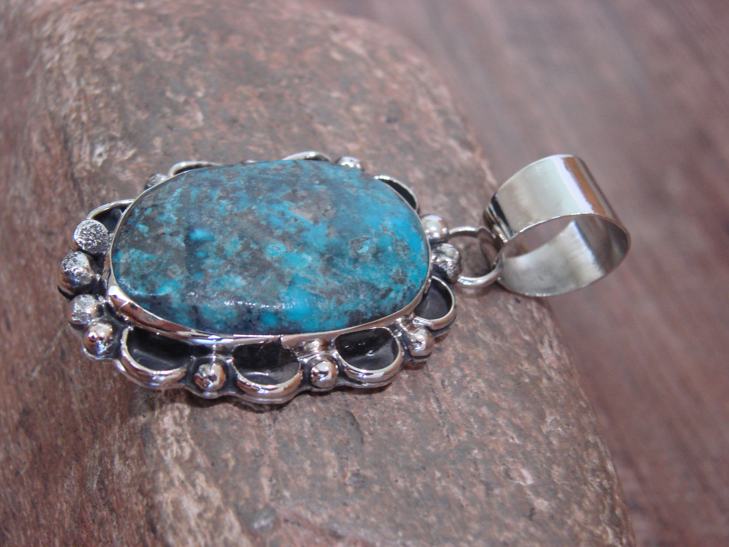 Native American Navajo Nickel Silver & Turquoise Pendant - Cleveland