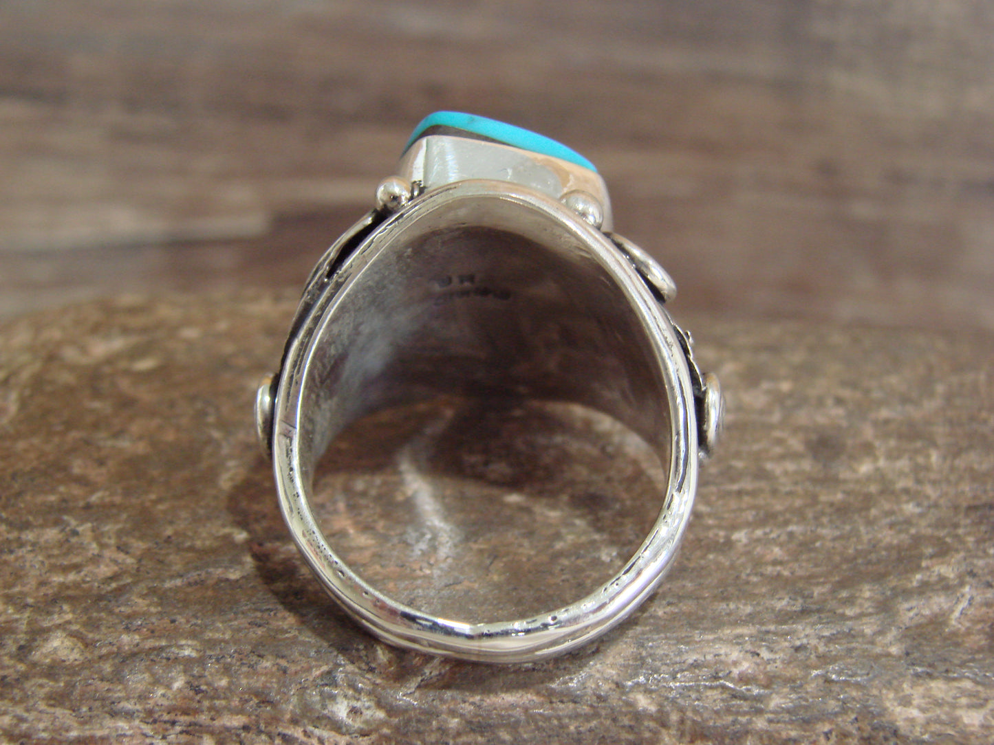 Native American Sterling Silver & Turquoise Ring - Morgan - Size 13.5