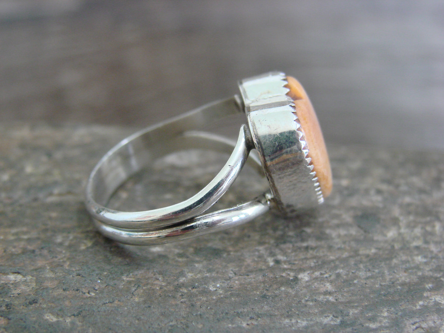 Native American Sterling Silver & Spiny Oyster Heart Ring by P. Smith - Size 8