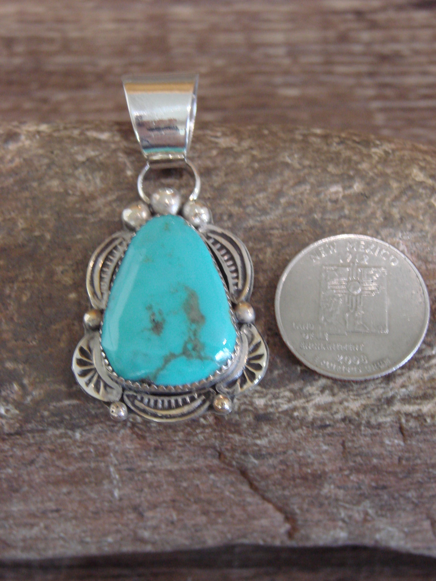 Native American Sterling Silver & Turquoise Pendant - Cleveland