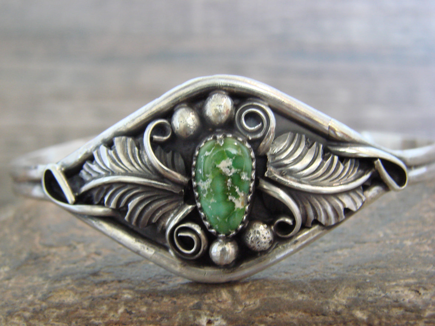 Native American Sterling Silver & Turquoise Feather Bracelet Signed Yazzie