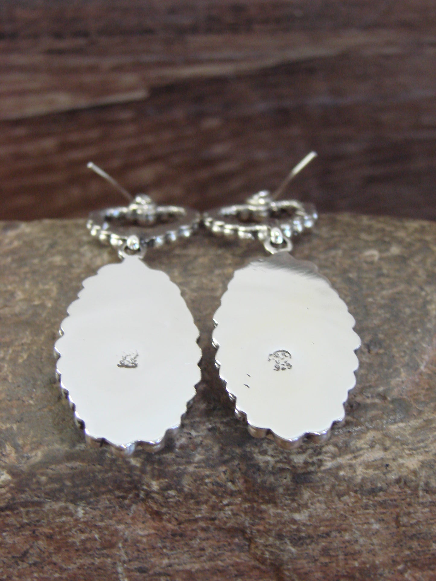 Native American Sterling Silver Turquoise Heart Dangle Earrings by Delgarito