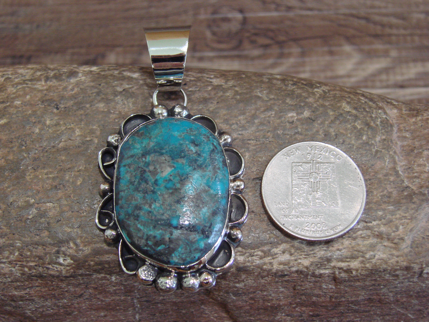 Native American Navajo Nickel Silver & Turquoise Pendant - Cleveland