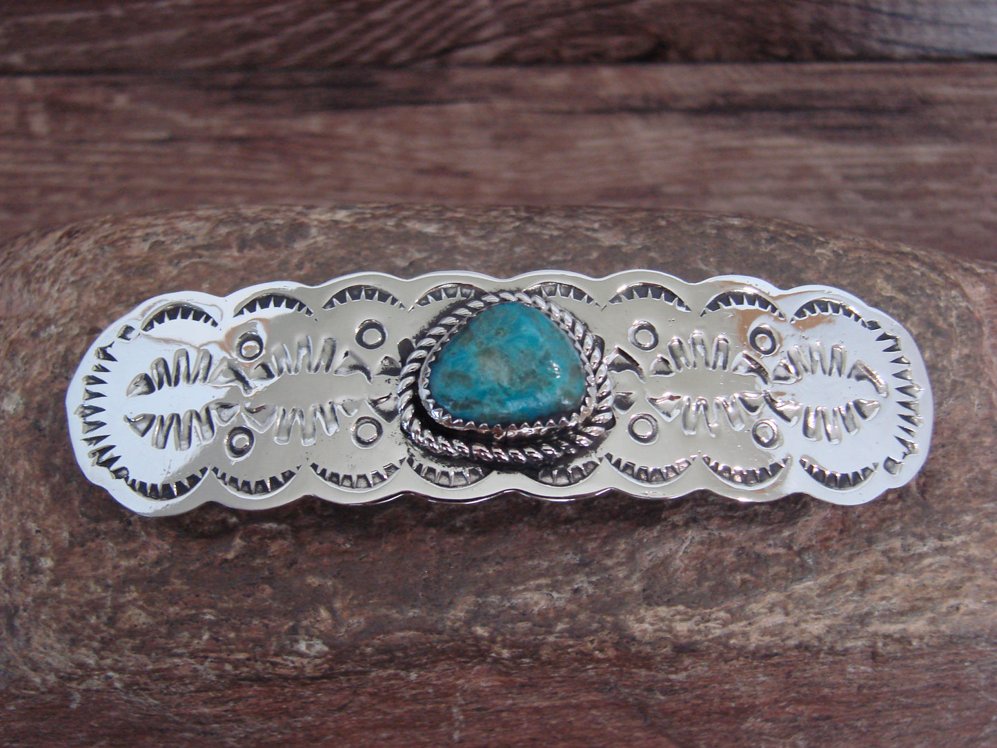 Native American Nickel Silver & Turquoise Hair Barrette by Cleveland