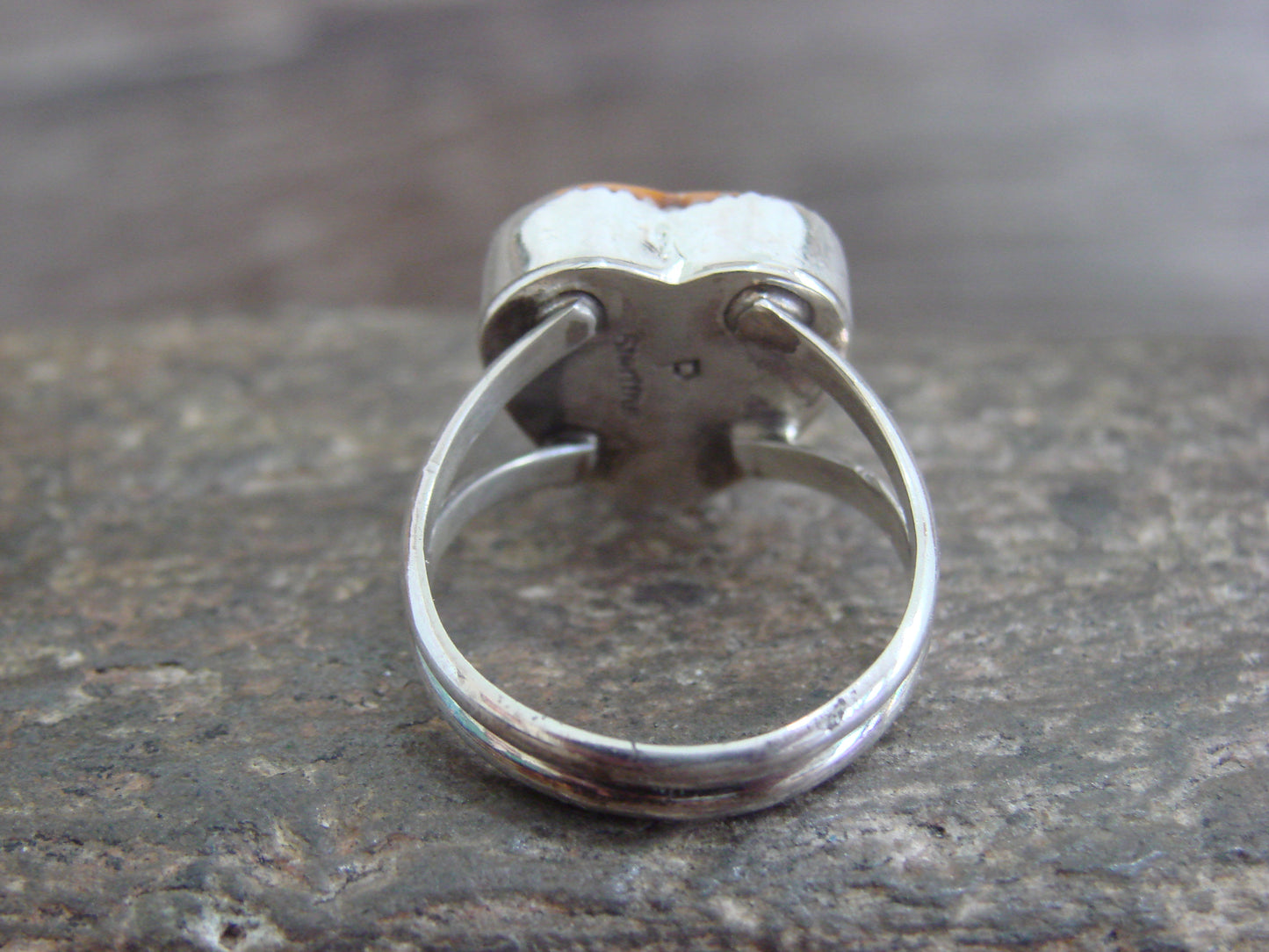 Native American Sterling Silver & Spiny Oyster Heart Ring by P. Smith - Size 8