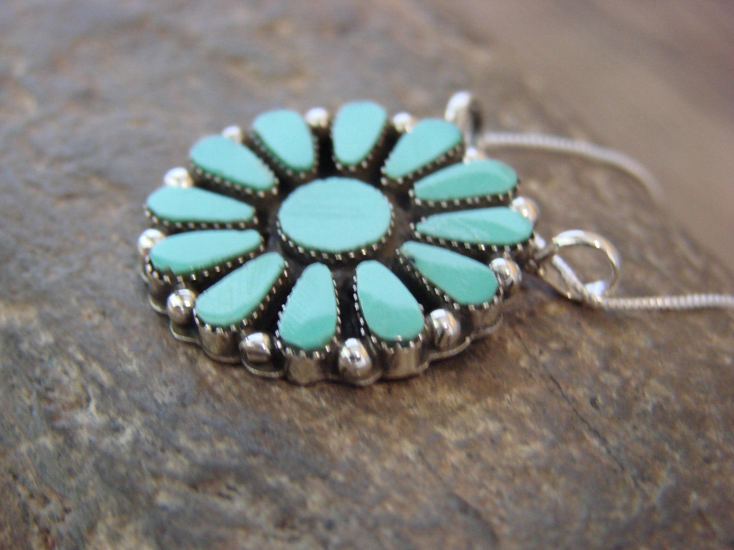 Native American 20" Sterling Silver & Turquoise Cluster Necklace by Garcia