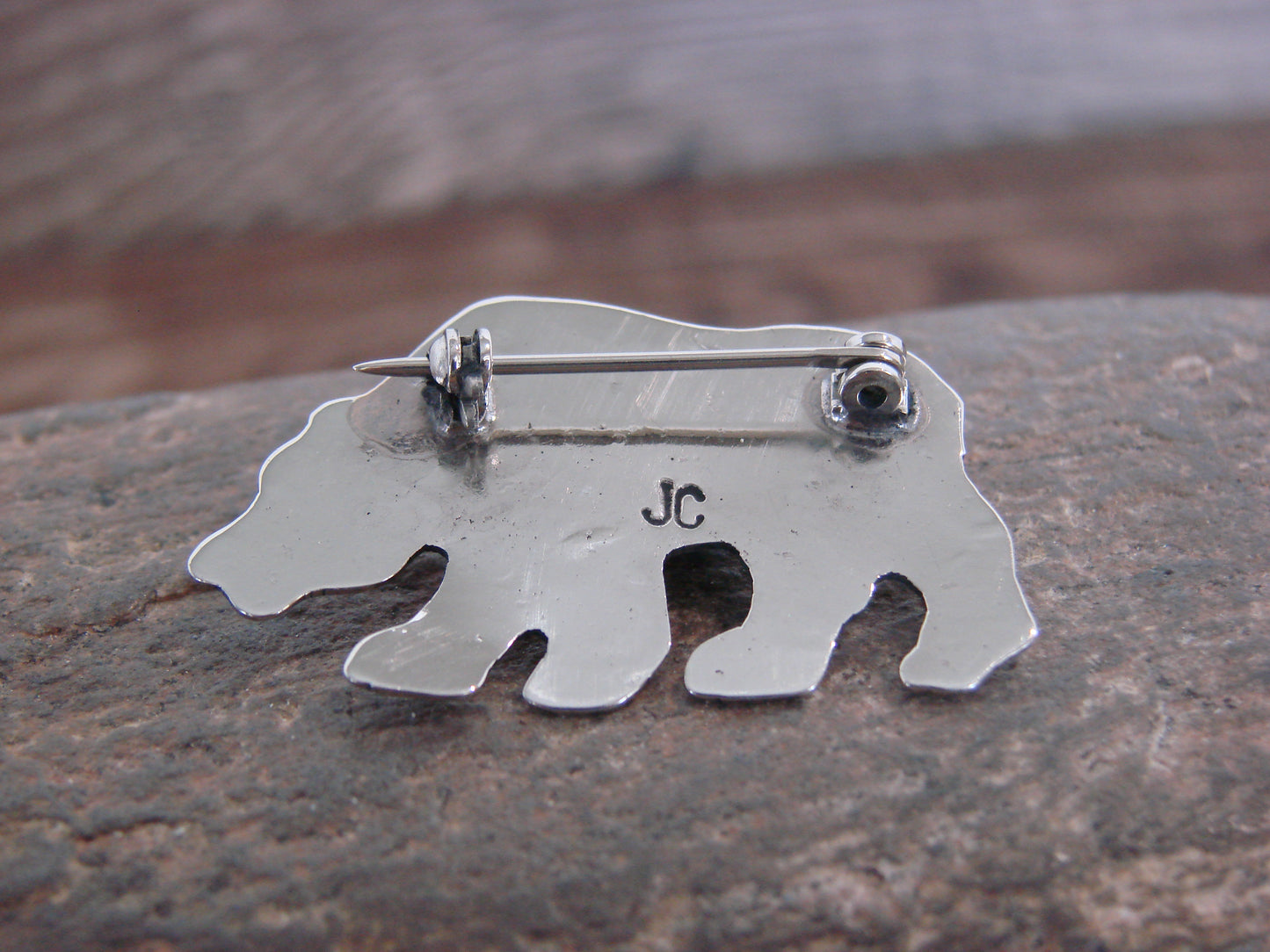 Native American Nickel Silver & Turquoise Bear Pin - Cleveland