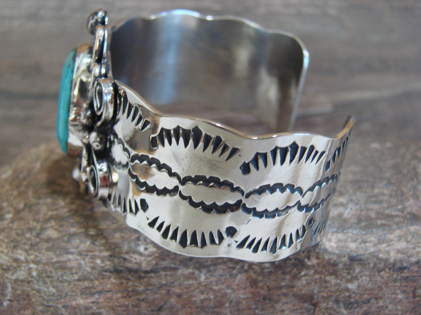 Native American Nickel Silver & Turquoise Bracelet by Cleveland
