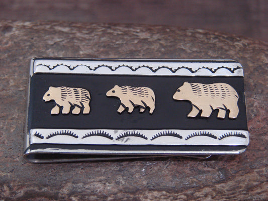 Native American Sterling Silver & 12 kt Gold Fill Bear Money Clip by Singer