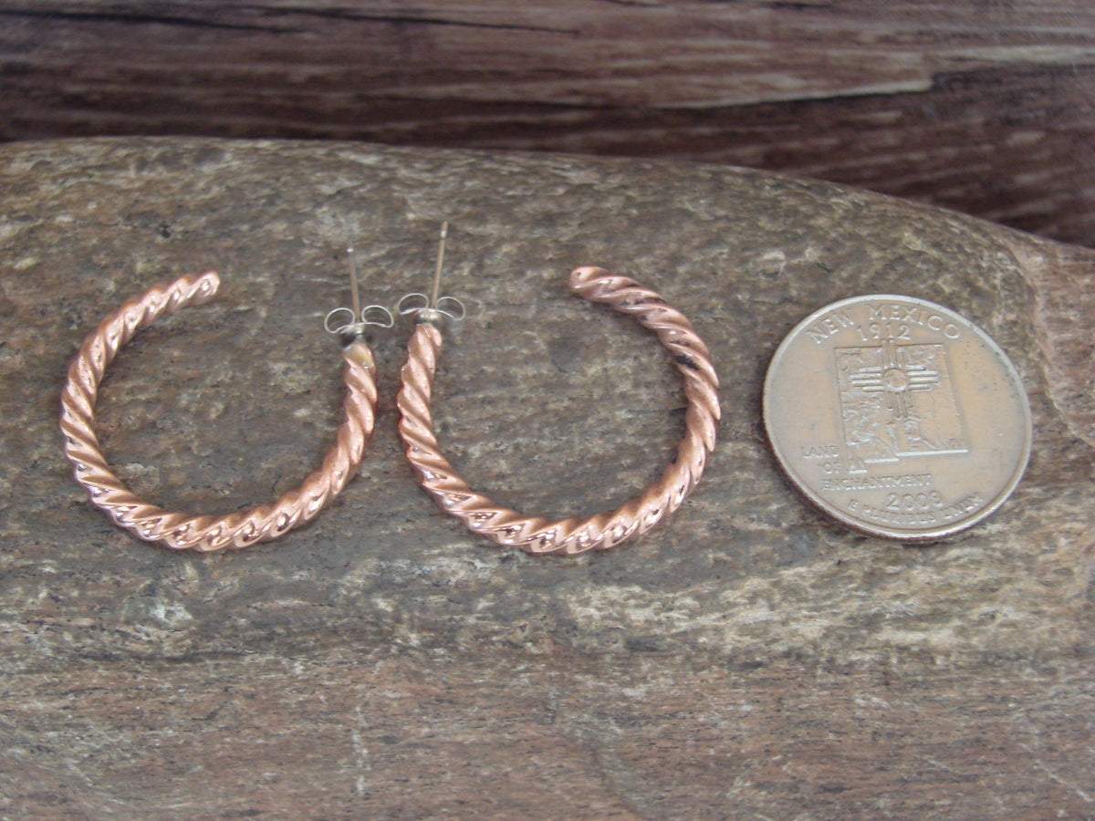 Native American Twisted Copper Hoop Earrings - Tahe