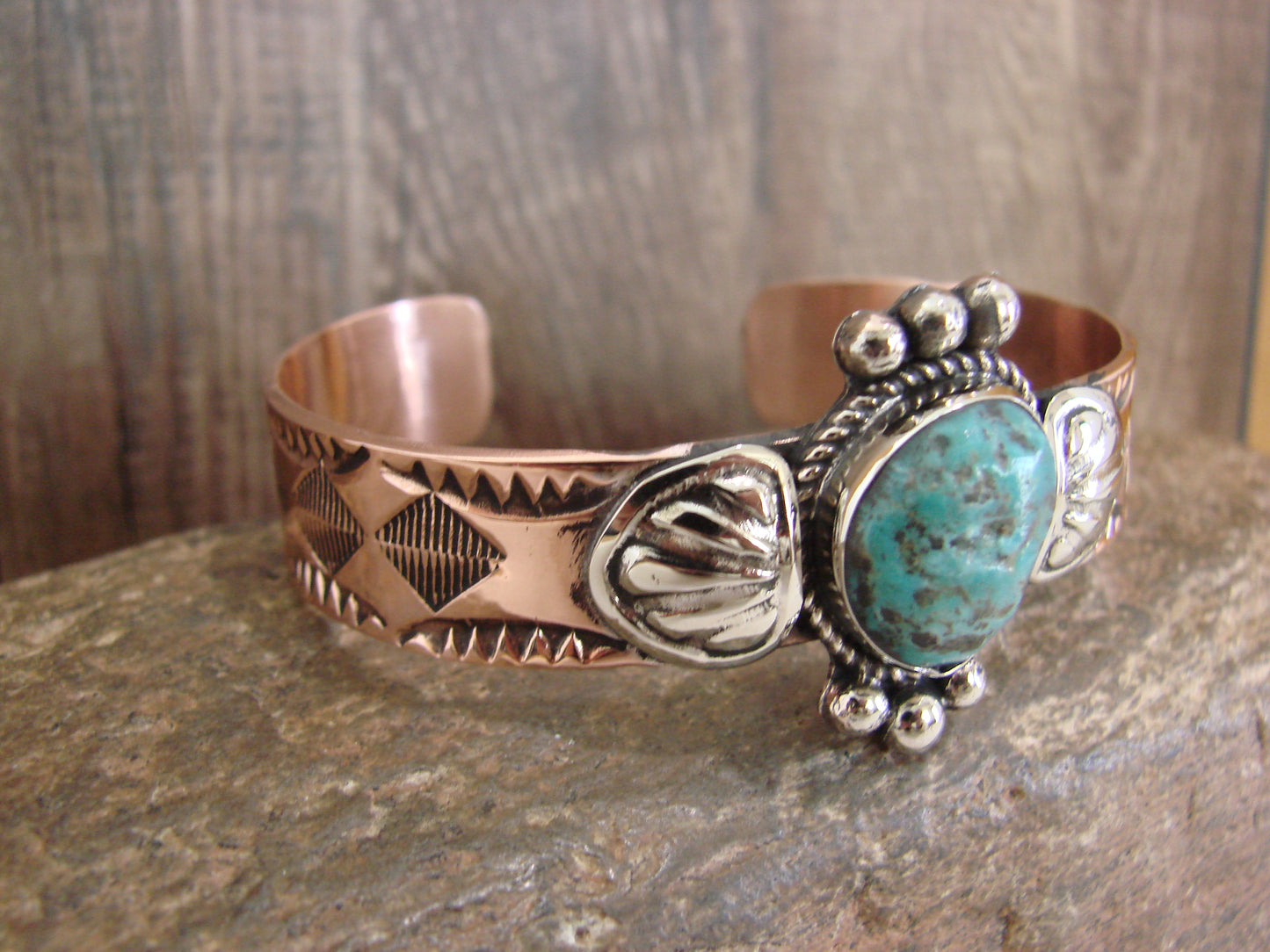 Native American Copper & Turquoise Bracelet by Cleveland