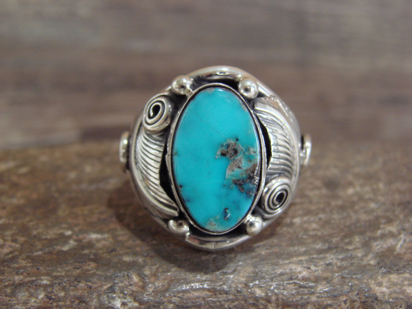 Native American Sterling Silver & Turquoise Ring - Morgan - Size 13
