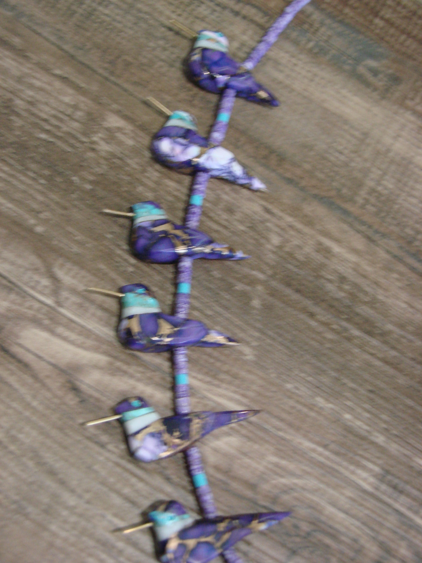 Hand Carved Bronze Purple Turquoise Aggregate  Hummingbird Fetish Necklace - Mitchell