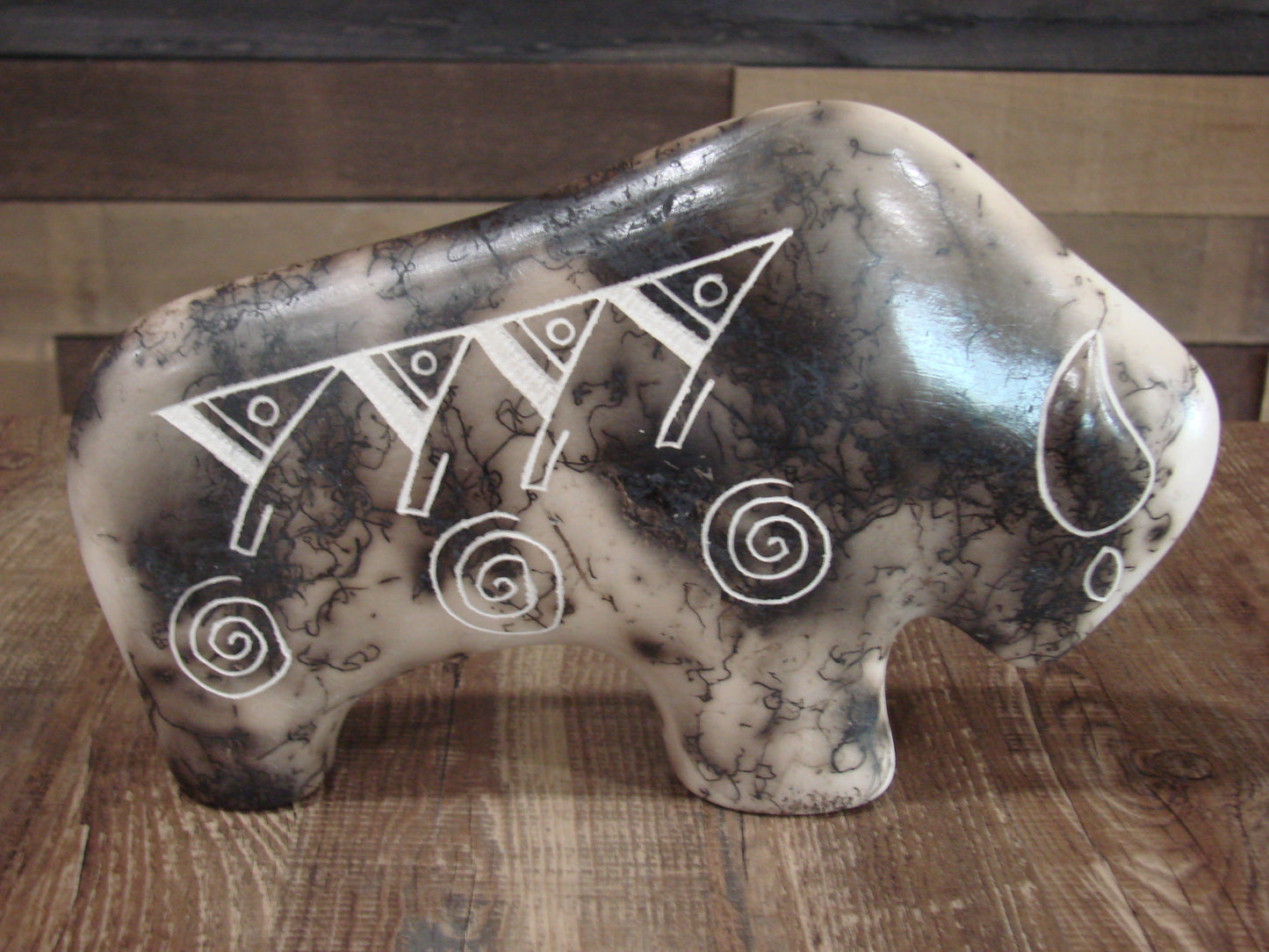 Native American Pottery Horse Hair Buffalo Sculpture by Yellow Corn