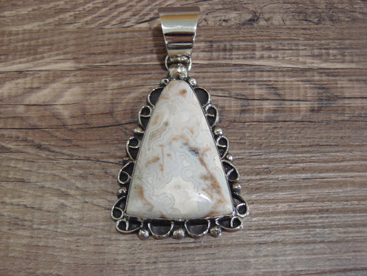 Large Navajo Indian Nickel Silver & Jasper Pendant by Cleveland