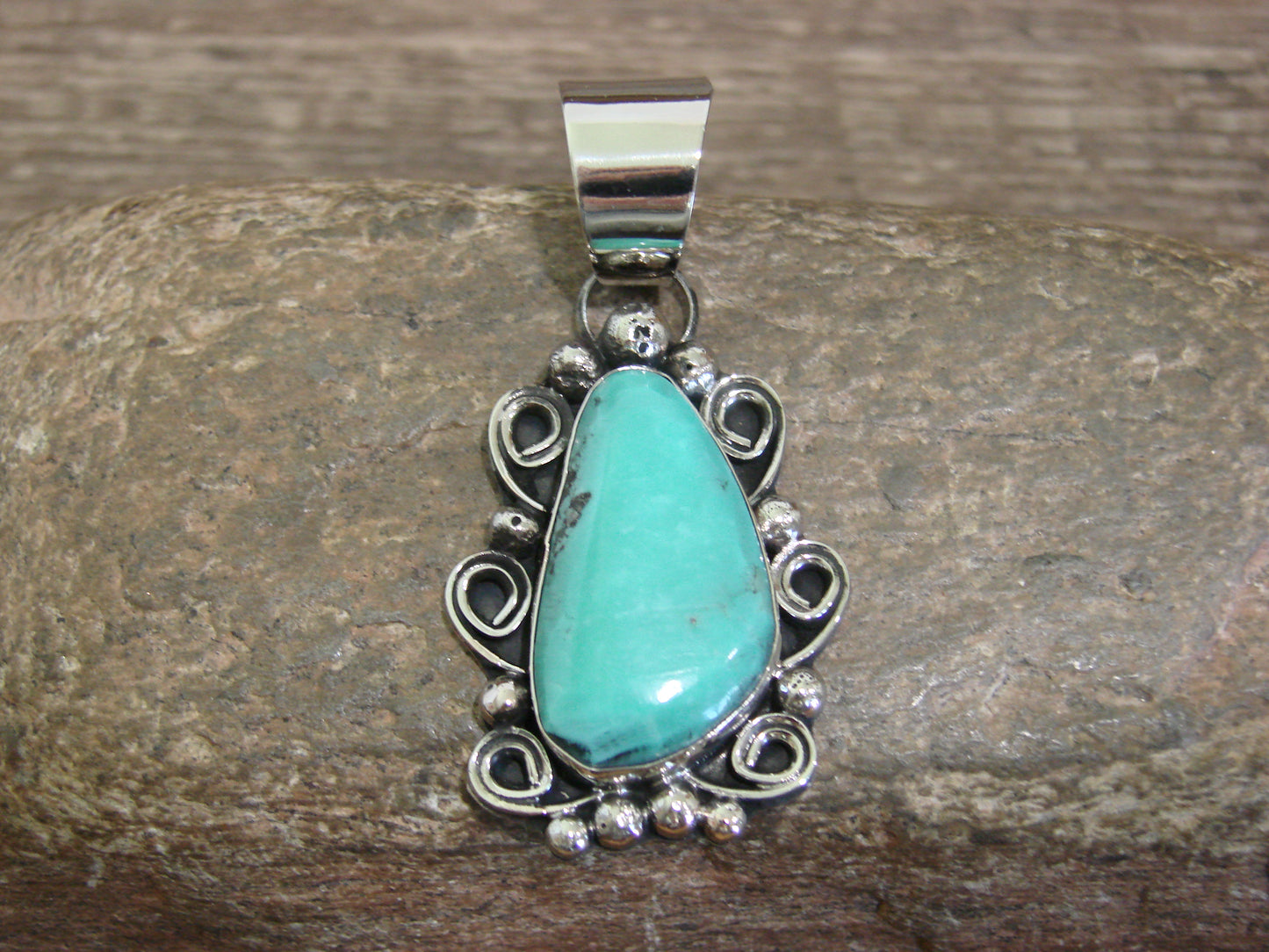 Native American Nickel Silver & Turquoise Pendant - Cleveland