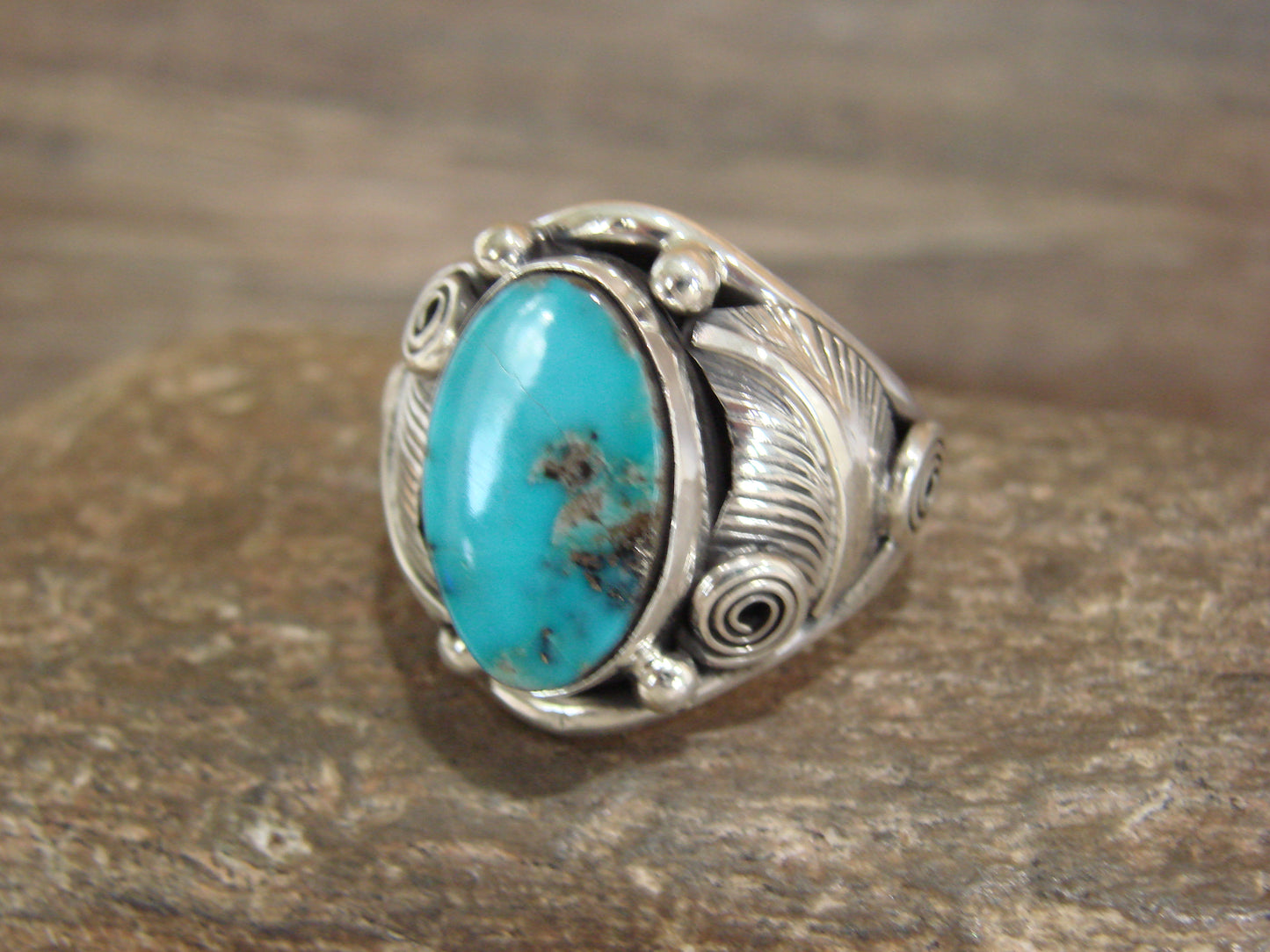 Native American Sterling Silver & Turquoise Ring - Morgan - Size 13