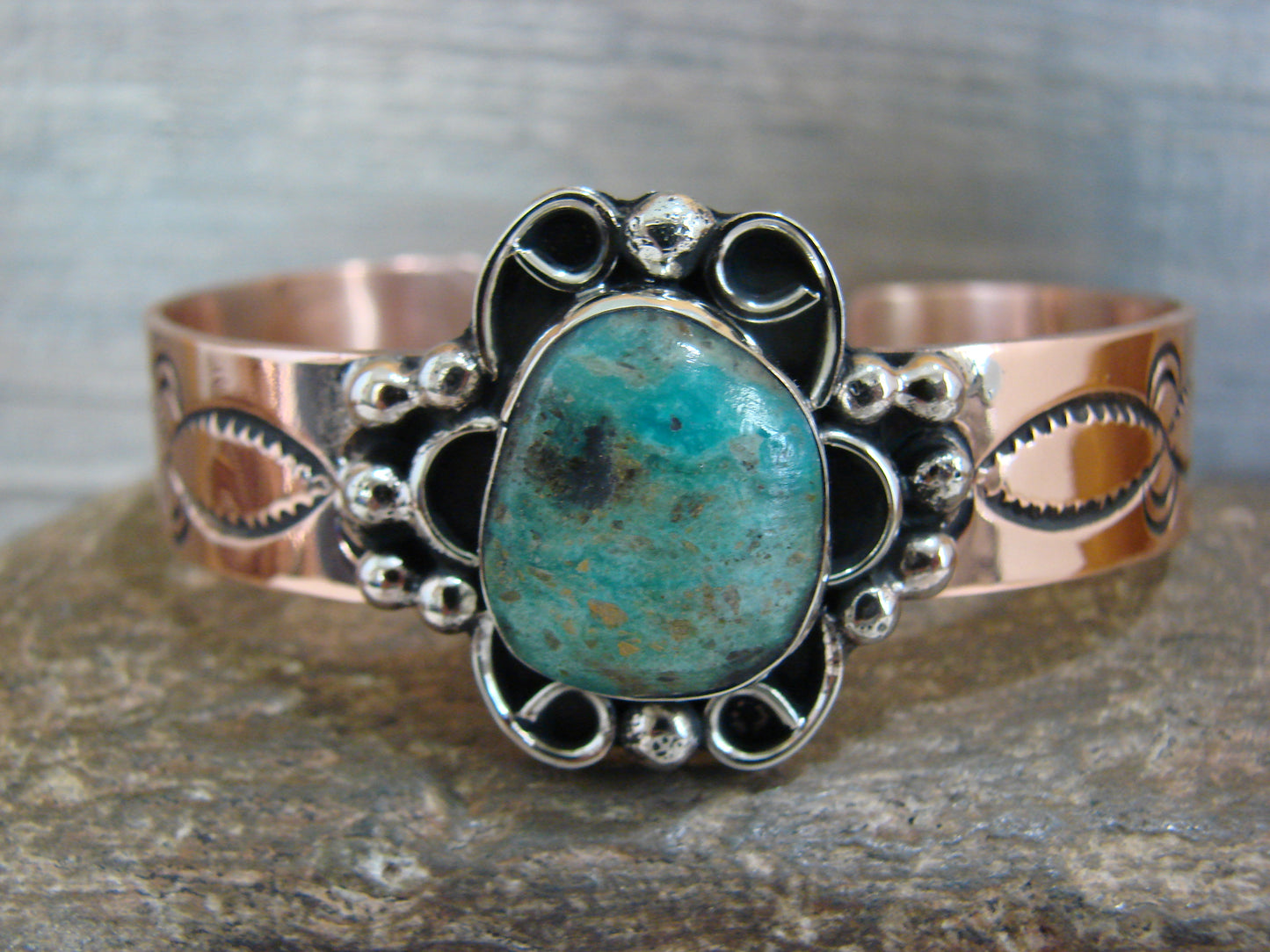 Native American Copper & Turquoise Bracelet by Cleveland