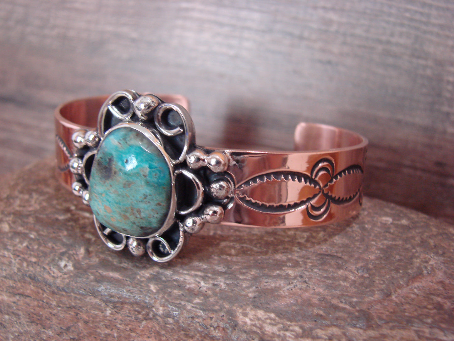 Native American Copper & Turquoise Bracelet by Cleveland