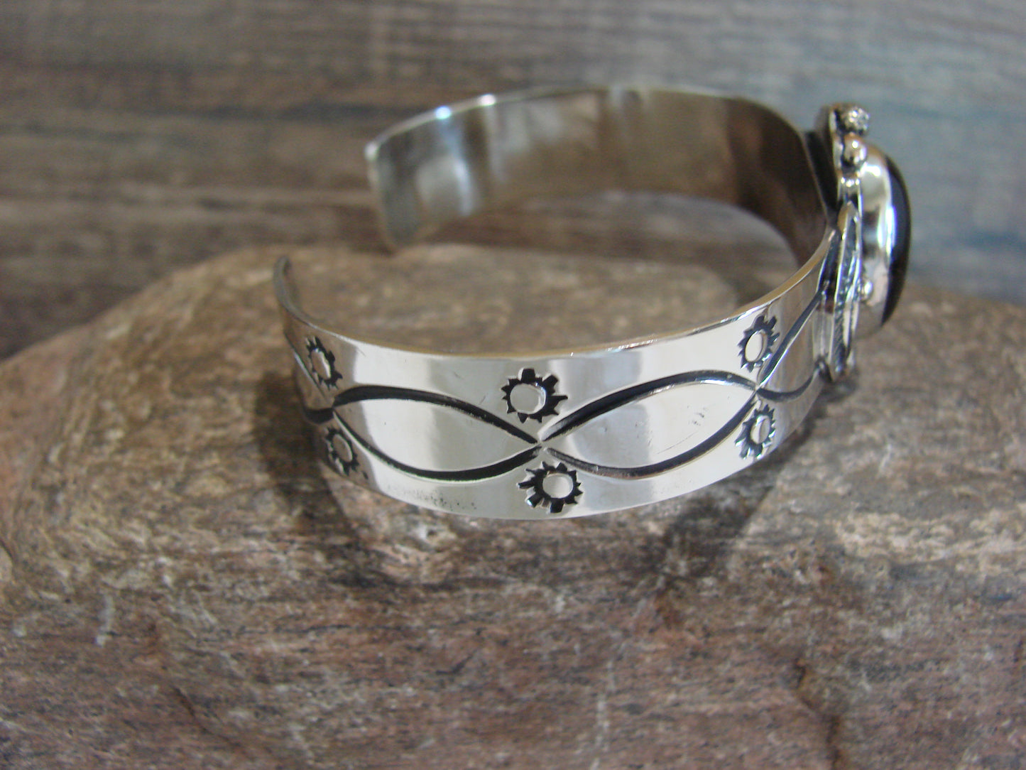 Navajo Indian Nickel Silver & Onyx Bracelet by Cleveland