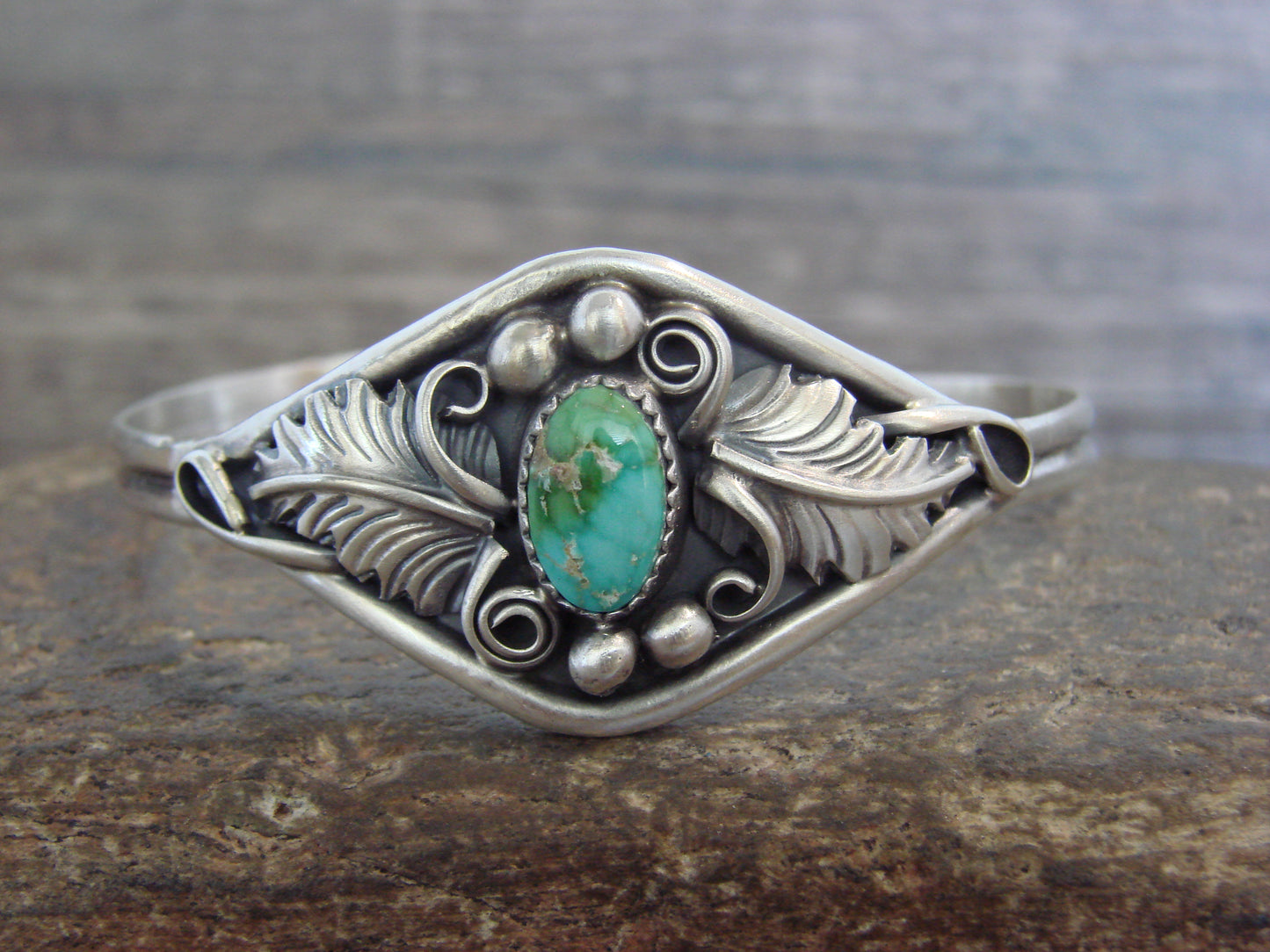 Native American Sterling Silver & Turquoise Feather Bracelet Signed Yazzie