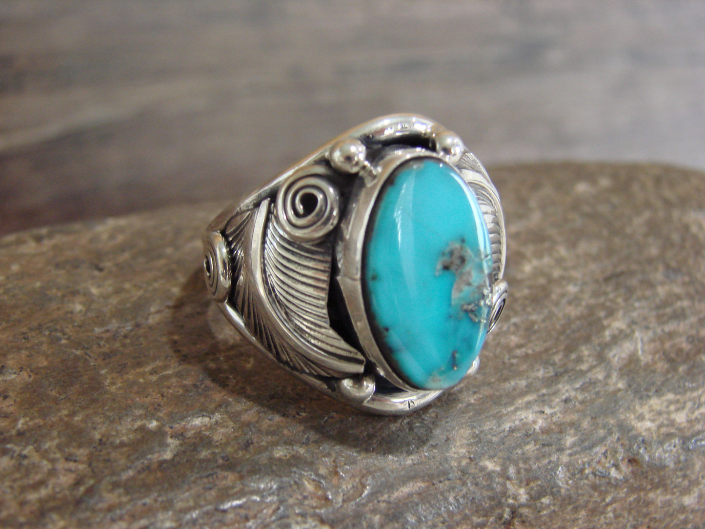 Native American Sterling Silver & Turquoise Ring - Morgan - Size 13