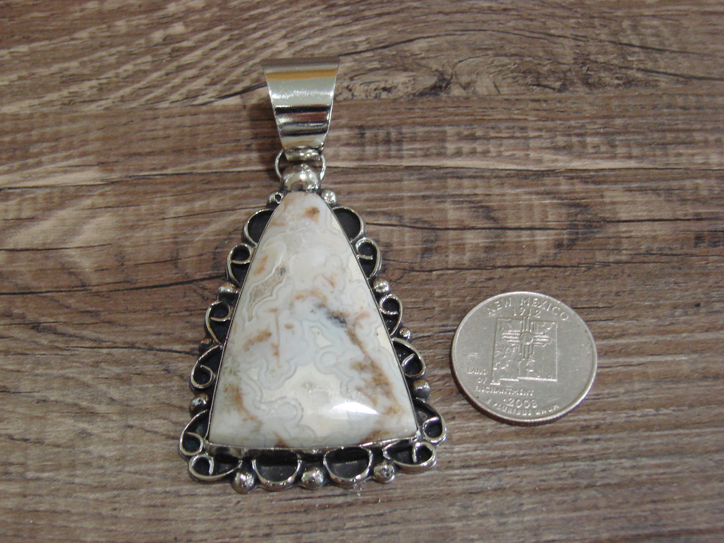 Large Navajo Indian Nickel Silver & Jasper Pendant by Cleveland