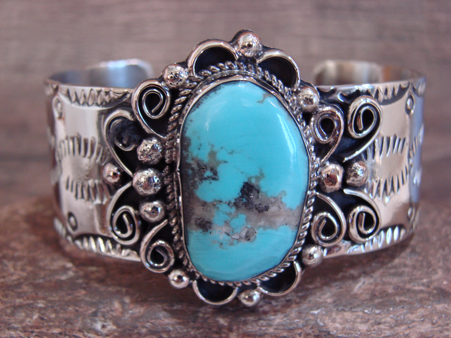 Native American Nickel Silver & Turquoise Bracelet by Cleveland