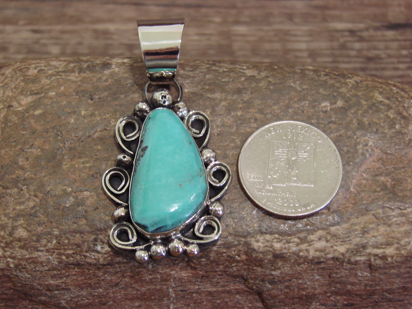 Native American Nickel Silver & Turquoise Pendant - Cleveland