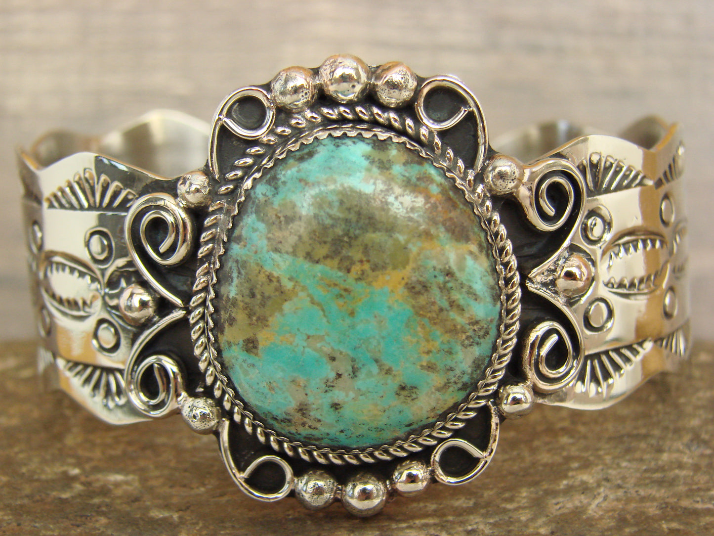 Native American Nickel Silver & Turquoise Bracelet by Cleveland