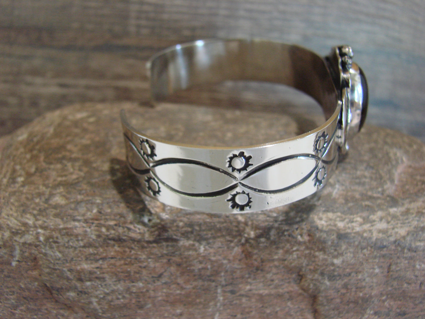 Navajo Indian Nickel Silver & Onyx Bracelet by Cleveland