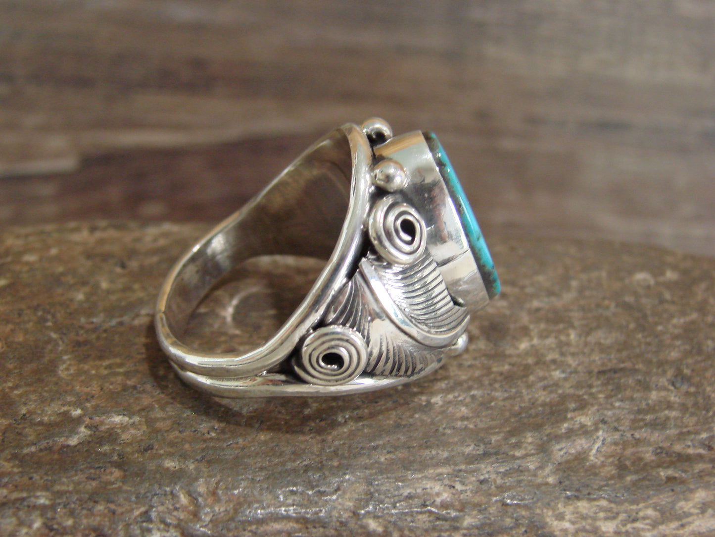 Native American Sterling Silver & Turquoise Ring - Morgan - Size 13