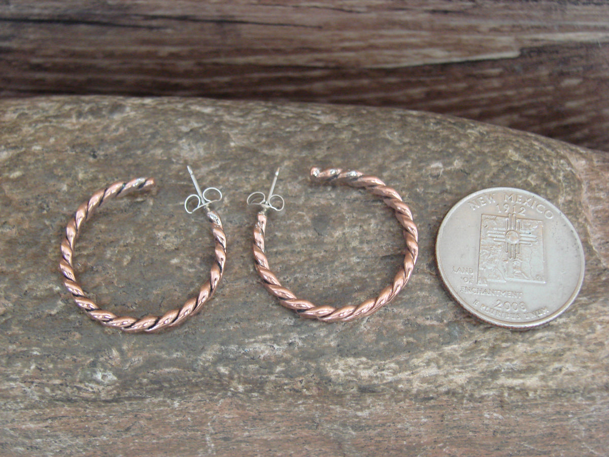 Native American Twisted Copper Hoop Earrings - Tahe